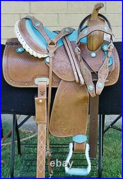 Western Horse Saddle Leather Barrel Racer Trail Show Tooled Tack Set Used 15 16