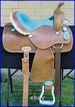Western Horse Saddle Leather Barrel Racer Trail Show Tooled Tack Set Used 15 16