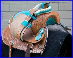 Western Horse Saddle Leather Barrel Racing Trail Show Kid Tack Set Used 14 in