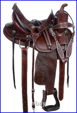 Western Horse Saddle Leather Used Trail Barrel Tooled Brown Tack Set 15 16 17 18