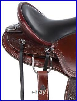 Western Horse Saddle Leather Used Trail Barrel Tooled Brown Tack Set 15 16 17 18