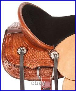 Western Horse Saddle Roping Premium Leather Kids Ranch Hand Carved Tack 12 13 14