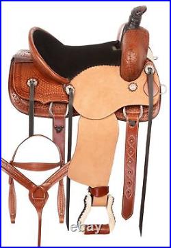 Western Horse Saddle Roping Premium Leather Kids Ranch Hand Carved Tack 12 13 14