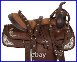Western Horse Saddle Trail Barrel Brown Silver Texas Star Tack Set 15 16 17 18