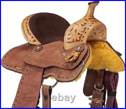 Western Kids Youth Child Barrel Horse Saddle with Floral Tooled Roughout Leather