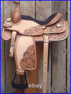Western Leather Beautiful Barrel Racing Trail Horse Saddle Tack 14'' To 18'