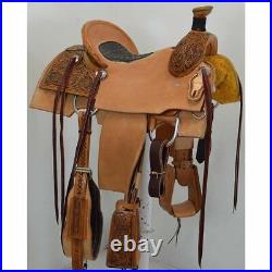 Western Leather Hand Carved & Tooled Roper Ranch Saddle With Suede Seat 206 17