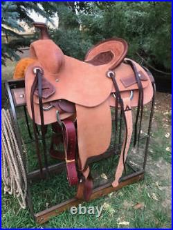 Western Leather Hand Carved & Tooled Roper Ranch Saddle With Suede Seat 213 15
