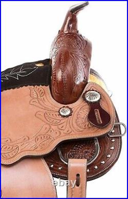 Western Leather Horse Barrel Trail Pleasure Saddle Tack Size 14'' To 18'