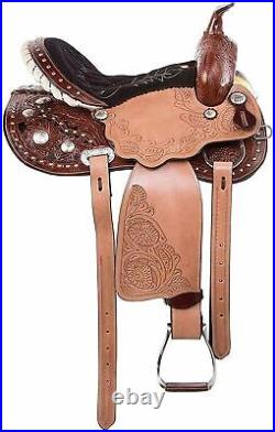 Western Leather Pleasure Trail Barrel Horse Saddle Tack Size 14'' to 18'' Inches