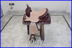 Western Leather Saddle Adult Barrel Racing Horse Tack Set Size 1o To 20 Seat