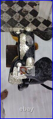 Western Leather Show saddle with silver corner and conchos all size