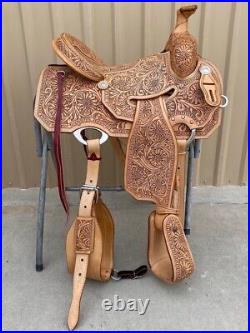 Western Natural Leather Down Roper Ranch Saddle With Hard Seat 15,1617
