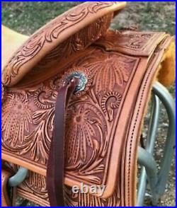 Western Natural Leather Hand Carve Roper Ranch Saddle Size (12 To 17) Inch