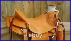 Western Natural Leather Hand Carved Roper Ranch Horse Tack Saddle Set