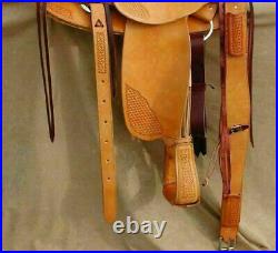 Western Natural Leather Hand Carved Roper Ranch Horse Tack Saddle Set