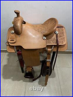 Western Natural Leather Hand Carved Roping Ranch Saddle 15, 16 17 18