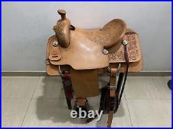 Western Natural Leather Hand Carved Roping Ranch Saddle 15, 16 17 18