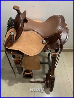 Western Natural Leather Hand Tooled Saddle With Suede Seat 15 16 17 18