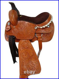 Western Roping Ranch Cowgirl Saddle 15 16 17 18 Pleasure Tooled Leather Tack Set
