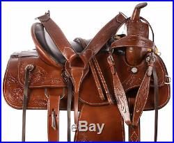 Western Saddle 17 Pleasure Show Horse Trail Tooled Leather Tack Set Barrel
