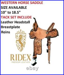 Western Saddle Barrel Racing Leather Pleasure Trail Tack Set For Horse With F/S