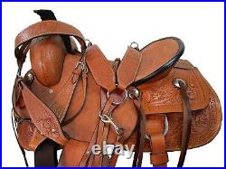 Western Saddle Hard Seat Pleasure Trail Tooled Leather Tack Set 15 16 17 18