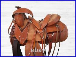 Western Saddle Roping Hard Seat Ranch Tooled Used Leather Tack Set 15 16 17 18