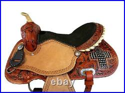 Western Saddle Show Barrel Racing Pleasure Show Floral Tooled Leather Used 15 16