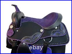 Western Saddle Synthetic Black Purple Cowgirl Horse Pleasure Trail Tack 15 16 17