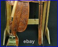Western Show Horse Brown Barrel Racing Genuine Leather Saddle 10 To 18 Inch