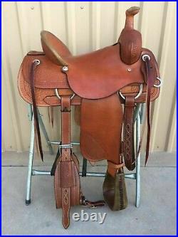 Western Tan Plain Leather Hand carved Roper Ranch Saddle 10 To 18 Free Ship