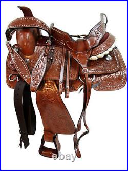 Western Trail Saddle 10-18 Inch Pleasure Horse Floral Tooled Leather Tack Set