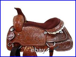Western Trail Saddle 10-18 Inch Pleasure Horse Floral Tooled Leather Tack Set