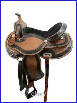 Western Trail Saddle 15 16 17 18 Brown Tooled Leather Horse Pleasure Tack Set