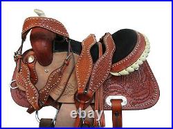 Western Trail Saddle Horse Pleasure Oak Leaf Tooled Leather Tack Set 15 16 17