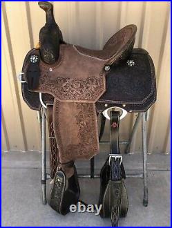 Western barrel paded seat saddle 16' on Eco-leather buffalo color classi natural