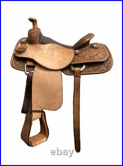 Western barrel saddle 15 on Eco- leather buffalo chestnut with drum dye finish