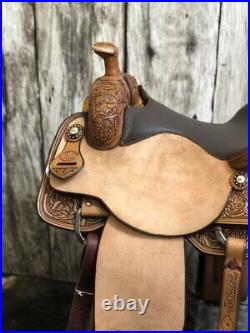 Western barrel saddle 15 on Eco- leather buffalo chestnut with drum dye finish