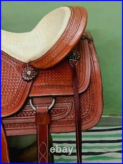 Western barrel saddle 16 Eco Leather buffalo color chestnut on drum dye finish
