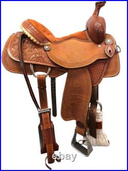 Western barrel saddle Size 16 on Eco-leather buffalo light chestnut