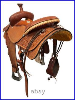Western barrel saddle Size 16 on Eco-leather buffalo light chestnut