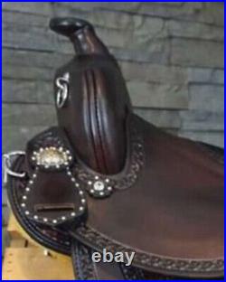 Western padded seat saddle 16 on Eco- leather Dark Brown on drum dye finished
