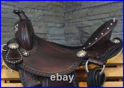 Western padded seat saddle 16 on Eco- leather Dark Brown on drum dye finished
