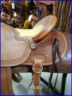 Western padded seat saddle 16' on Eco-leather chestnut color on drum dye finish