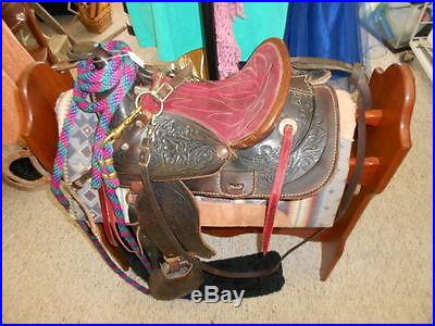 Western riding saddle LOT pad & lead rope decorative leather, functional Pony's