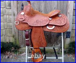 Western saddle 16 on Eco-leather buffalo Chestnut with drum eye finish