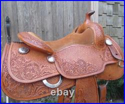 Western saddle 16 on Eco-leather buffalo Chestnut with drum eye finish