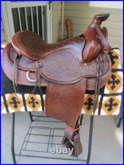 Western saddle 16, on eco-leather buffalo brown color with drum dye finish