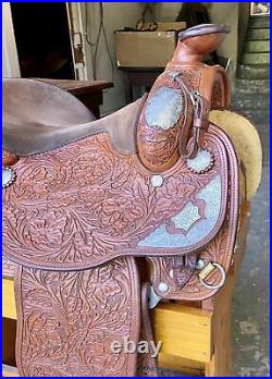 Western show saddle'' 16 on Eco- leather buffalo Tan color on drum dye finished